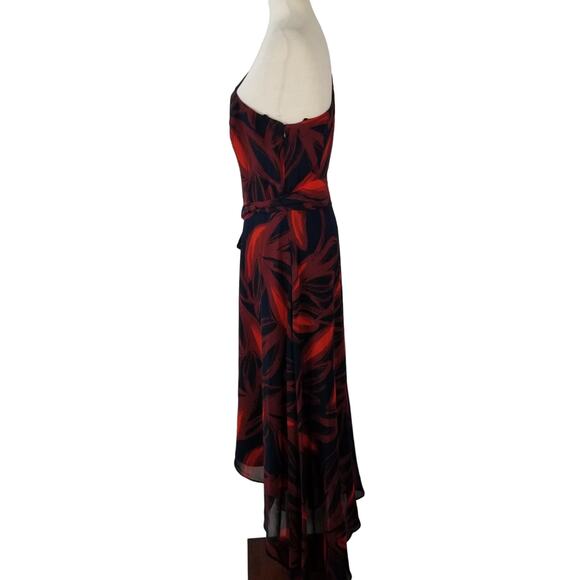Vince Camuto Red Blue Sheer Overlay 1 Shoulder Sleeveless Tie Waist Dress 10 - Picture 2 of 7